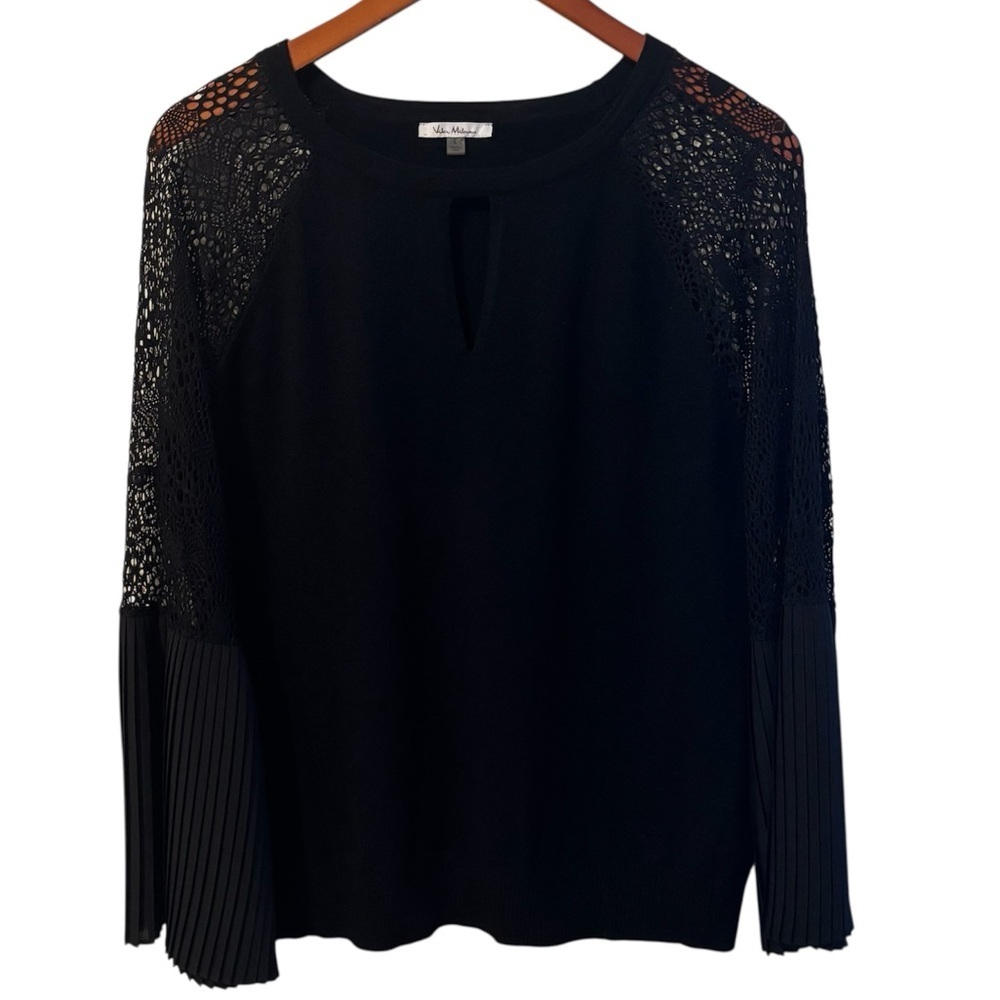Milano Black Lace and Pleated Sleeve Blouse